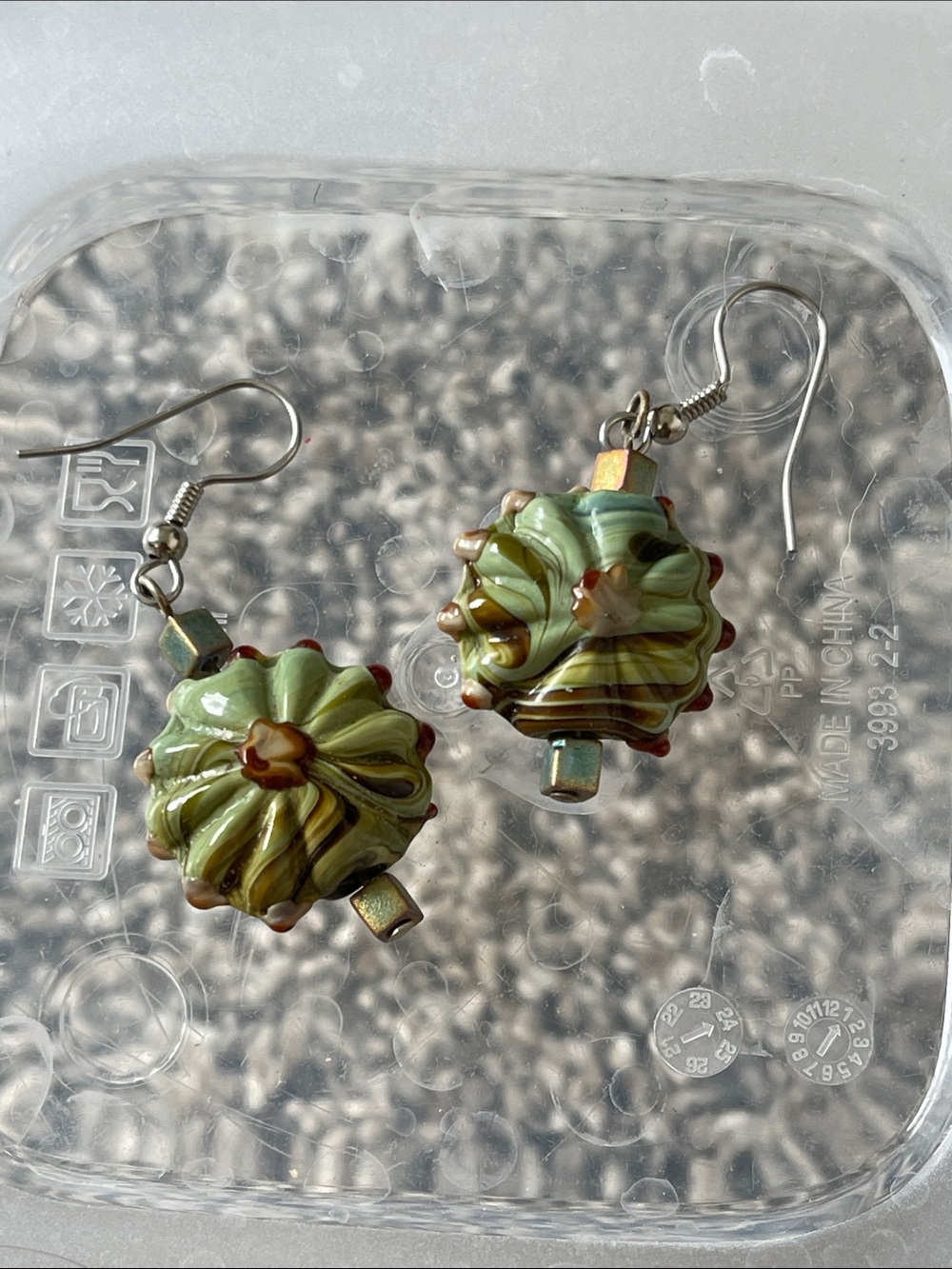 Handcrafted Green Swirl Glass Drop Earrings